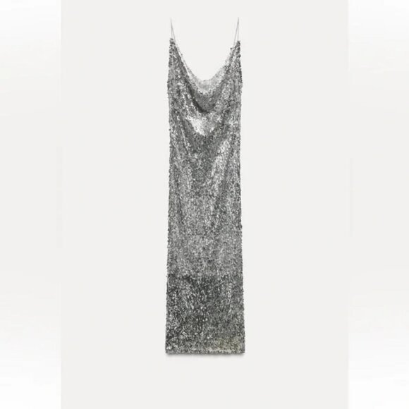 ZARA SEQUIN MIDI DRESS - Picture 3 of 5